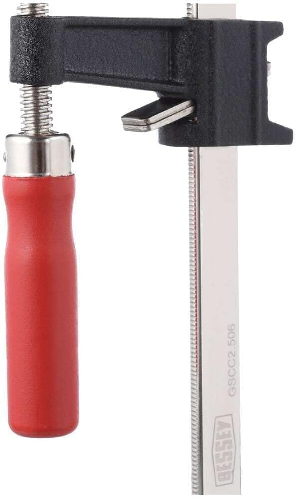 BESSEY GSCC4PK-C Clamp Set for Woodworking, F-style with Wood Handle, Replaceable Pads, 2 x 6 In and 2 x 12 In, 600 lb, Red/Black/Silver