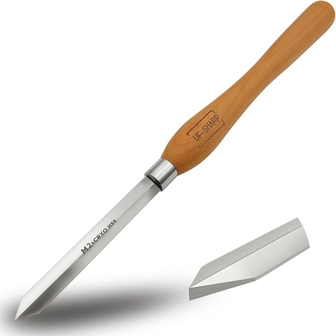 Diamond Parting Tool for Wood Lathe 3/16 inch Thick, M2 Cryo HSS Wood Turning Tools with Beech Wood Handle