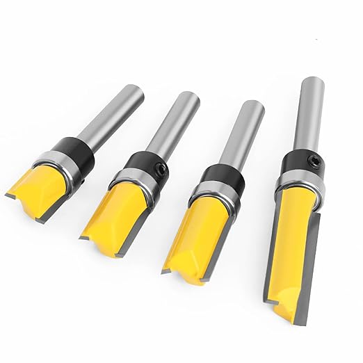 1/4 Shank 4PCS Pattern Bit,Pattern Flush Trim Router Bit Set Router Bits,Perfect for Woodworking, Edging, Trimming, Grooving, veining Wood Projects.