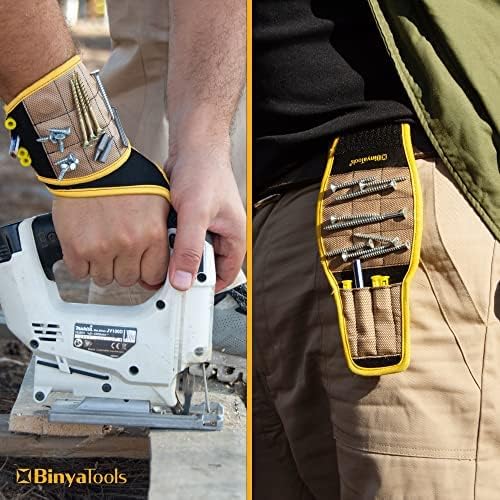 BINYATOOLS Magnetic Wristband -Coyote Brown- With Super Strong Magnets Holds Screws, Nails, Drill Bit Unique Wrist Support Design Cool Handy Gadget Gifts for Fathers, Boyfriends, Handyman, Electrician