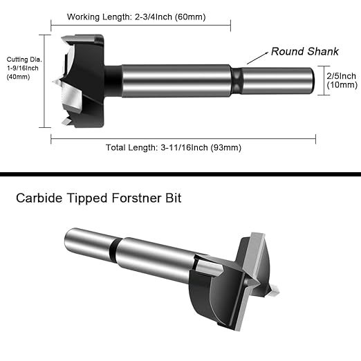 ASNOMY 1-9/16 Inch Forstner Drill Bit, Carbide Tipped Forstner Bit for Hard Wood, Wood Drilling Hole Saw Set Woodworking Hinge Cutter Tool Kits for Plastic Plywood