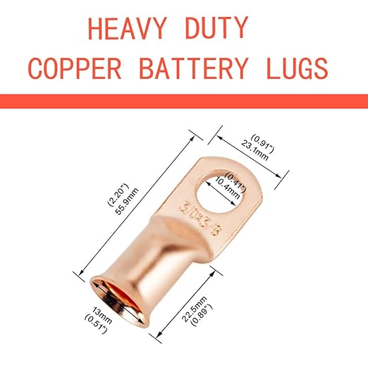 16Pcs 3/0 AWG 3/8" Stud Heavy Duty Copper Wire Lugs with 16Pcs Heat Shrink Tubing 3/0 Gauge Ring Terminals Battery Cable Ends Bare Copper Eyelets Tubular Ring Terminal for Car Boat Marine