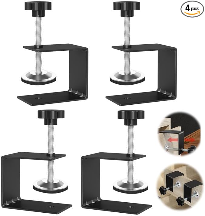 JEEJINYAN® 4 Pcs C Clamps, Drawer Front Installation Clamps, Cold-Rolled Steel Clamps for Woodworking, Can Be Used as Door Installation Tools and Cabinet Tools, Black