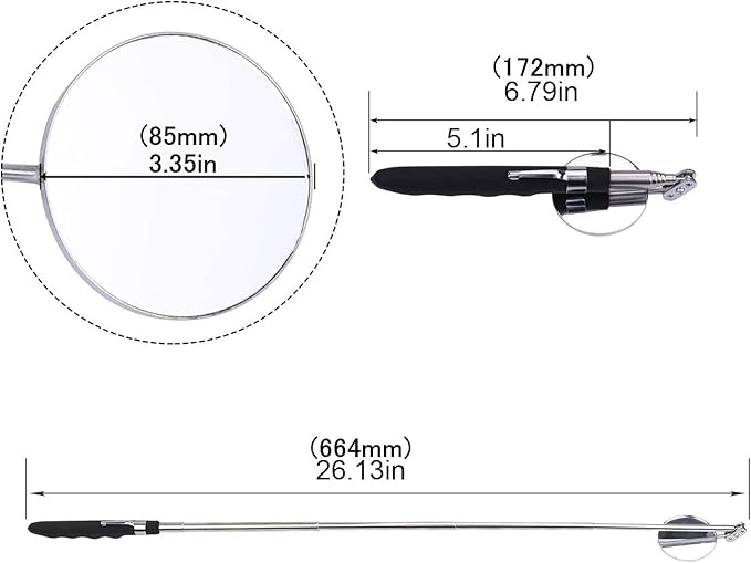 Round Telescopic Inspection Mirror, 85mm Area, Checking Tool for Vehicle, Observing Eyelashes, Mouth and Other Small Parts - Extended Large Mirror (2 PCS)
