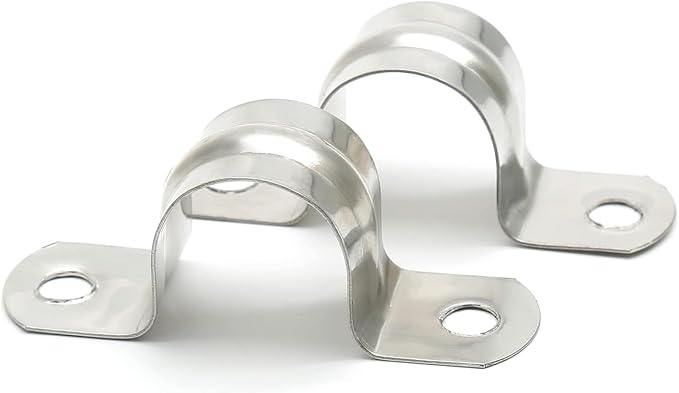 50 Pack 4 Inch 100mm U Bracket Rigid Pipe Strap Clamp, Two Hole Strap U Tube Pipe Conduit Clamp Clip for Pipe Fixing