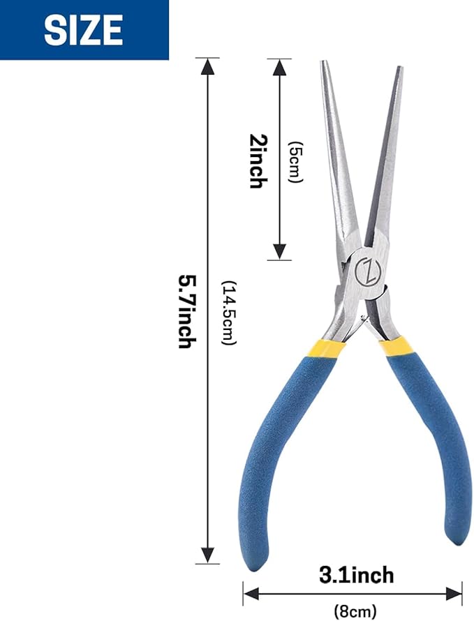 VISEMAN 6" Mini Needle Nose Pliers with Comfort Grip Handles, Long Nose Pliers for Handmade Craft, Straight