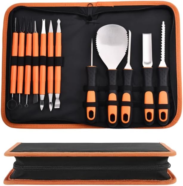 Pumpkin Carving Kit 12 pcs Orange- Halloween Pumpkin Carving Kit Case - Complete Pumpkin Carving Set With Saw Pumpkin Carving Knife - Halloween Pumpkin Carving Tools
