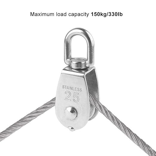Rocaris 6 Pack M25 Lifting Single Pulley Roller Loading 330Ibs, 304 Stainless Steel Heavy Duty Single Wheel Swivel Lifting Rope Pulley Block