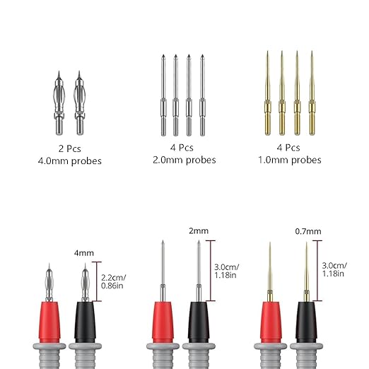 17PCS Multimeter Leads Kit, Multi Test Probes Set with 4mm/2mm Alligator Clips, Replaceable Precision Sharp Probe Pins for Industrial Car Home Electrical Testing