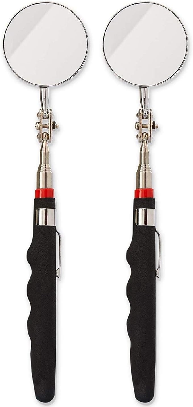 Juvale Inspection Mirror Tools - 2-Pack, 2 in Round Heads & 24.5 in Telescoping Handles - Machinist Tools & Mechanics Mirror for HVAC, Auto & Weld Inspection