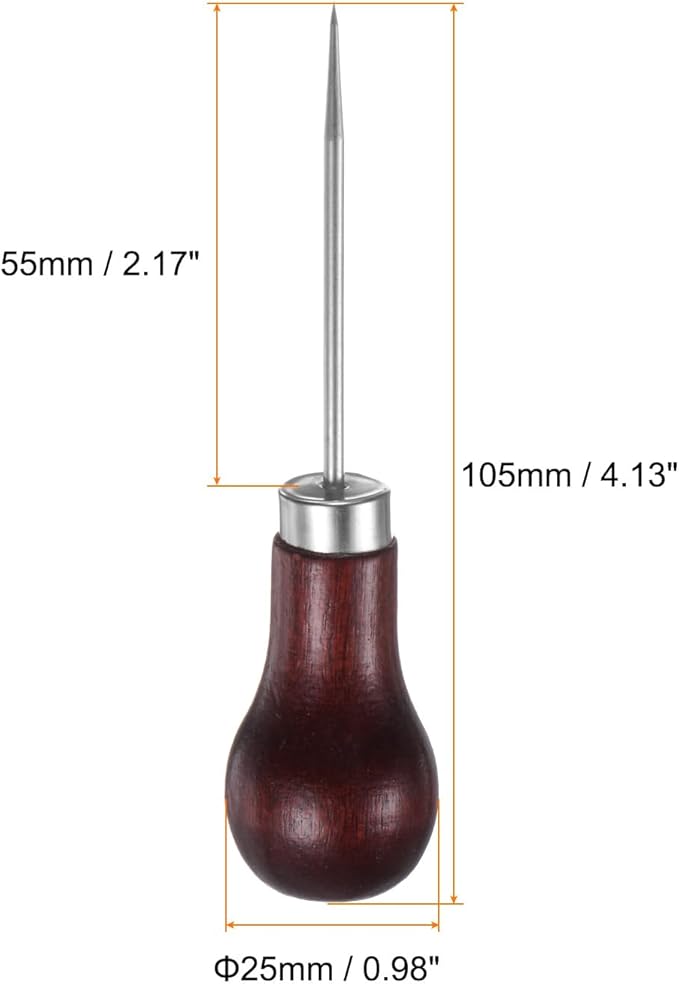 HARFINGTON Handwork Sewing Awl Single Gourd Awl Leather Punch Hole Tool with Wooden Handle Scratch for Broken Wire Make Mark Drilling Stitching Repair and DIY Handmade, Red-Brown