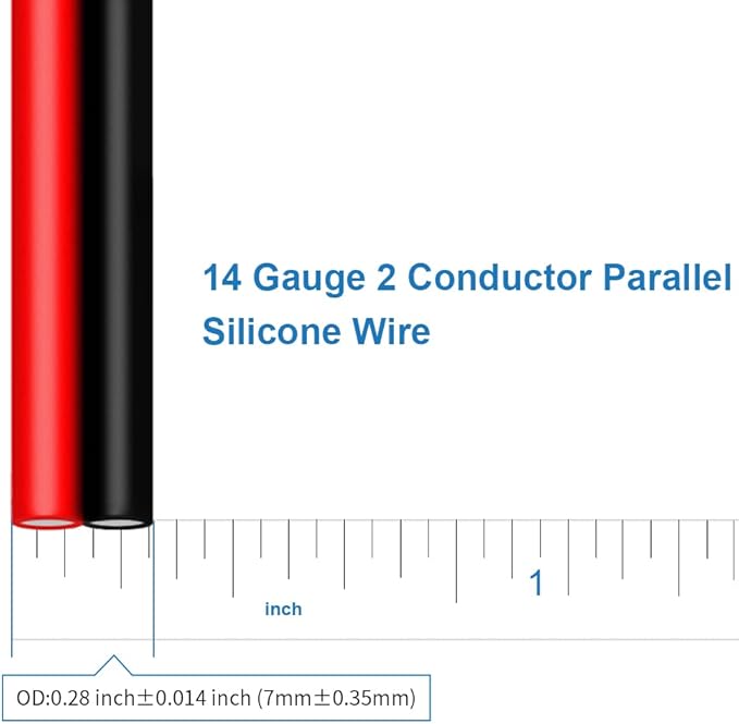 BNTECHGO 14 Gauge Flexible 2 Conductor Parallel Silicone Wire Spool Red Black High Resistant 200 deg C 600V for Single Color LED Strip Extension Cable Cord,Model,20ft Stranded Tinned Copper Wire