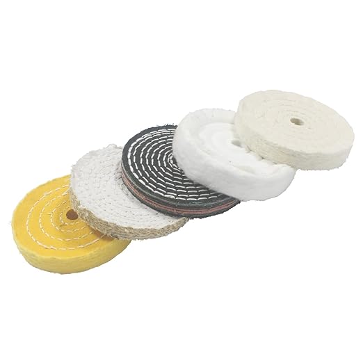 𝐉𝐔𝐍𝐋𝐈𝐗𝐍 4 Inch Abrasive Buffing Wheel, 1/2 Inch Arbor Hole Cotton/Denim/Sisal Polishing Wheel for Bench Grinder (Pack of 5)