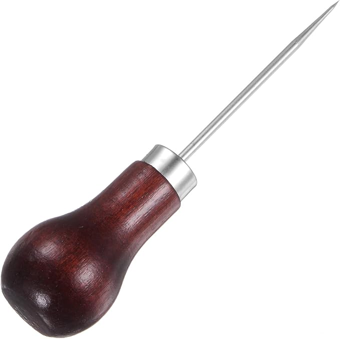 HARFINGTON Handwork Sewing Awl Single Gourd Awl Leather Punch Hole Tool with Wooden Handle Scratch for Broken Wire Make Mark Drilling Stitching Repair and DIY Handmade, Red-Brown