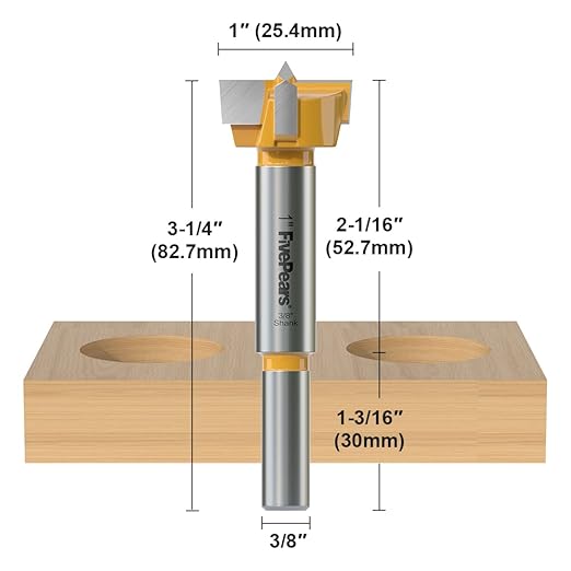 FIVEPEARS 1 Count 1 inch Carbide Tipped Forstner Drill Bit, 3/8 inch Shank, Wood, Plastic, Plywood Products