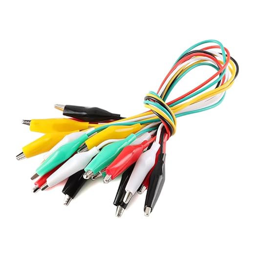 Alligator Clip Test Leads - 50cm Multicolor Wire Jumpers with 4.5cm Electrical Clips, Assorted Red Yellow Green Black White,10-Pack for Electrical Testing Electronic Experiments