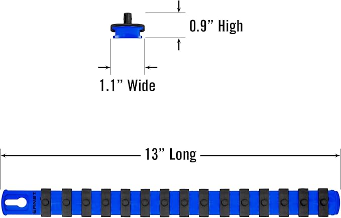 Ernst Manufacturing 13-Inch Magnetic Socket Organizer with 15 1/4-Inch Twist Lock Clips, Blue - 8417M-Blue-1/4
