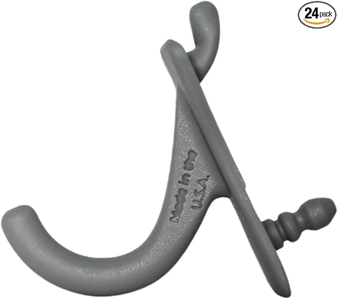 PegPro® J Hooks Kit for Modern Plastic or Metal Pegboard – Durable Plastic Pegboard Hooks - For Garage, Kitchen, Craft Room, and more (J Hook - 24 Pack, Gray)