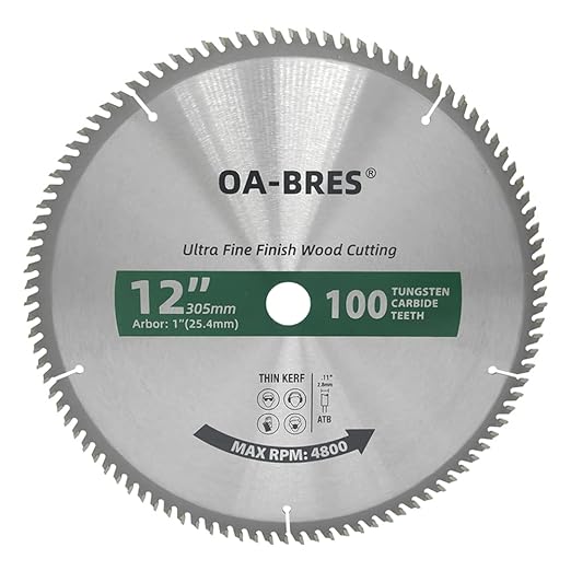 12-Inch Miter/Table Saw Blades, 100-Tooth ATB TCT Ultra Fine Finish Wood Cutting Circular Saw Blade with 1-Inch Arbor