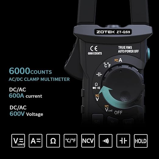 ZT-QS9 clamp Meter dc T-RMS 6000 Counts Multimeter Tester Measuring Starting Current The Clamp Multimeter AC DC Current Voltage Diode Tester Digital multimeter Tester Voltmeter diode Meter