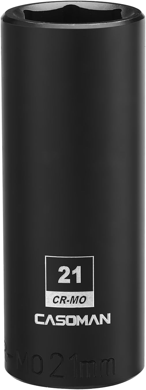 CASOMAN 1/2-Inch Drive x 21mm Deep Impact Socket, 6-Point, Metric, CR-MO