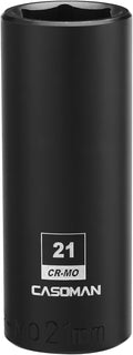 CASOMAN 1/2-Inch Drive x 21mm Deep Impact Socket, 6-Point, Metric, CR-MO