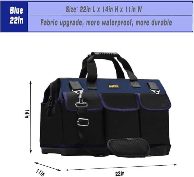 22in Heavy Duty Bottom Tools Bag With Wide Mouth For Tool Storage, Carrier and Organizer, Tote Bag for Men/Women, Wide Mouth Tool Bags With Inside Pockets (22 Inch)