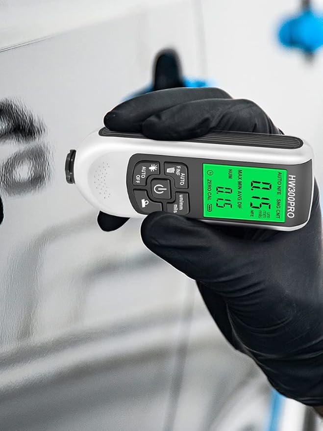 Paint Thickness Gauge Meter Fe/NFe Probe Coating Thickness Gauge Professional Multifunctional Car Paint Depth Gauge Test Precise HW-300PRO for Car Automatic Detection(black) (white)