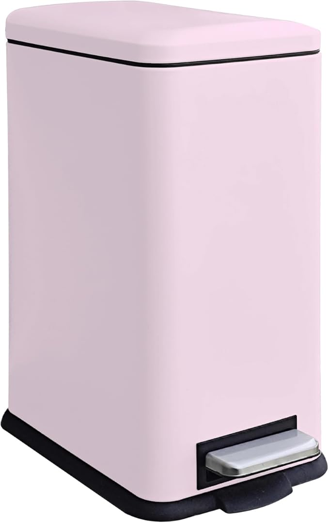 JM.YIPENG 17L Rubbish Bin, Pedal Bin with Lid and Foot Pedal with Inner Bucket, Rectangular Pedal Bin for Living Room, Office, Pink