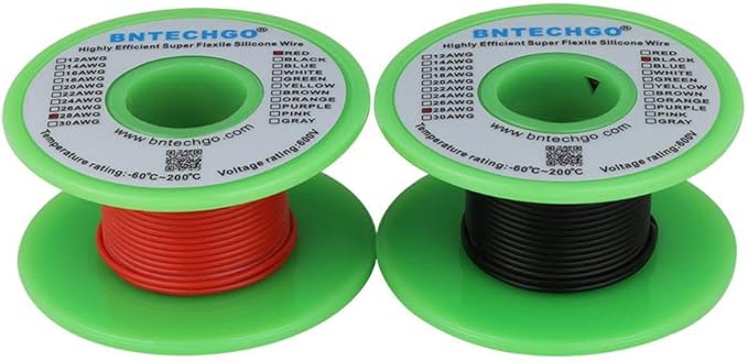 BNTECHGO 28 Gauge Silicone Wire Spool red and Black Each 100ft Flexible 28 AWG Stranded Tinned Copper Wire