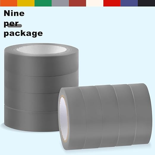 Romeda 9 Pack Electrical Tapes, Electrical Tape Water, Sun, and Oil Resistant, Electrical Tape is Suitable for Most Domestic, Commercial, and Industrial environments - Gray