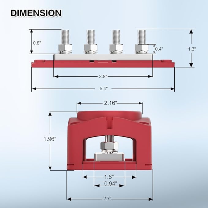 300A Bus Bar 12v Power Distribution Block 4 x 5/16"(M8) Terminal Block Heavy Duty Waterproof Buss Bar Junction Block Marine Battery Bus bar for Automotive Boat Solar System