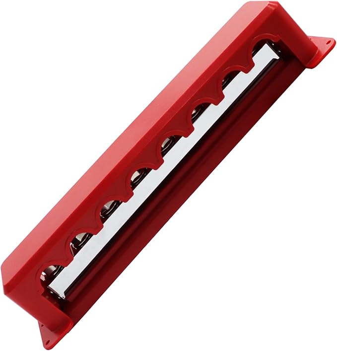 600 A High Current Copper Bus Bar 300V AC / 48V DC 8 Way 3/8 inch (M10) Studs 8#8-32 Screws Electrical Terminal Ground Distribution Block Battery Buss Bars with Cover (Red)