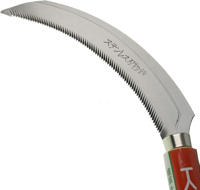 KEYI EYI Grass Sickle,Saw Tooth Sickle, Hand held Sickle Tool,Harvest Sickle with Wooden Handle, Light Serration, 6.6-Inch Stainless Steel Blade