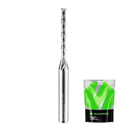 Extra Long Spiral Upcut Router Bit 1/4 Inch Shank 1/8 Inch Cutting Dia. 1-1/4'' CL. 3'' OVL. Carbide Upcut CNC Router Bit, Ideal for Wood Engraving and Plunging Applications