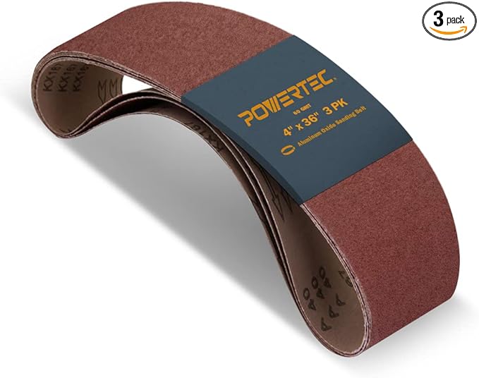 POWERTEC 3PK 4x36 Sanding Belts, 60 Grit Aluminum Oxide, 4 x 36 Inch Sanding Belts for Benchtop Belt and Disc Sander, Belt Sandpaper, Woodworking, Metalworking, Paint, Rust Removal (110633)
