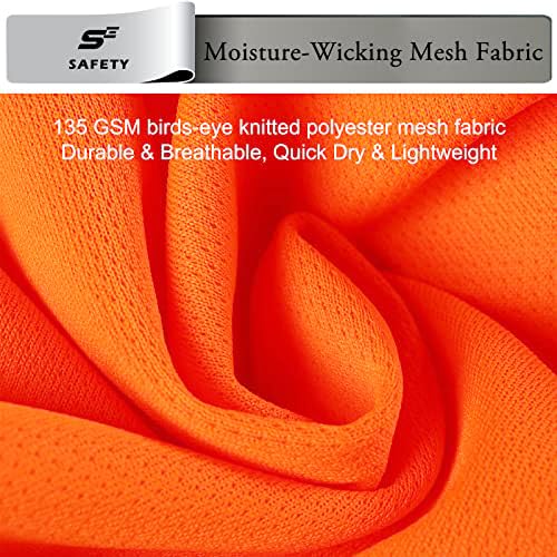 sesafety Safety Reflective Shirts, Class 2 High Visibility Shirts for Men Construction Work Mesh Short Sleeve Orange M
