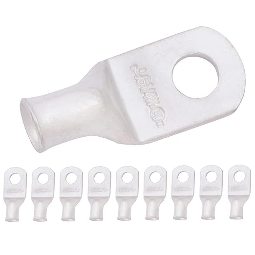 SELTERM 10pcs 6 AWG-1/4 Stud (Wide Pad) Tinned Copper Wire Lugs,Heavy Duty Battery Cable Ends,6 Gauge Ring Terminals,UL Battery Lugs Marine Grade Copper Eyelets Electrical Battery Terminal Connectors