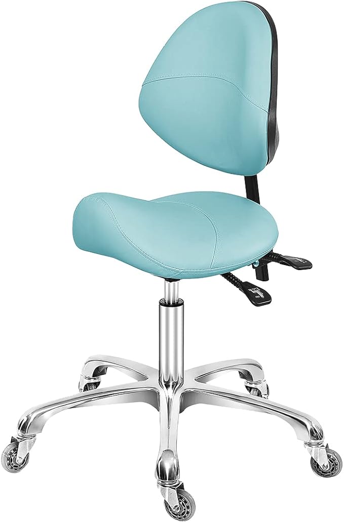 Saddle Stool Dental Hygienist Chair with Back Support, Rolling Esthetician Saddle Stool for Lash Salon Tattoo Shop Spa Dentist Clinic (with Backrest, Cyan)