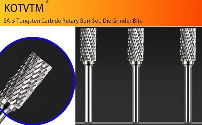 Carbide Burr Set 1/4" Shank SA-5 Die Grinder Bits Tungsten Double Cut Burr Bits (1/2" Cutter Dia X 1" Cutter Length) for Die Grinder Kits Metal Grinding Drilling Polishing (3pcs)