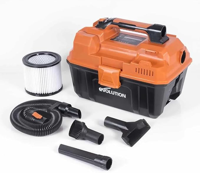 Evolution Cordless 8-Tool Combo Kit | 7-1/4 Sliding Miter Saw, 6-1/2 Circular Saw, Reciprocating Saw, Drill, Impact Driver, Multi-Tool, Vacuum & Torch Light | 2Ah & 4Ah Batteries, Charger