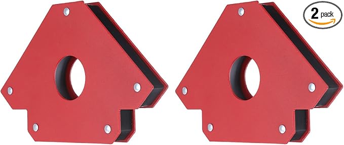 HARFINGTON 2pcs Welding Magnets 110.23 lbs Magnetic Welding Clamp Holder Iron Spray Paint Arrow-Shaped Tool 45, 90, 135 Degree with Center Hole for Fixed Angles, Red