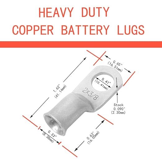 8Pcs 2 AWG 3/8" Stud and 8Pcs 2 AWG 5/16" Stud Heavy Duty Tinned Copper Wire Lugs with 16Pcs Heat Shrink Tubing Ring Terminals 2 awg Battery Cable Ends Bare Copper Eyelets