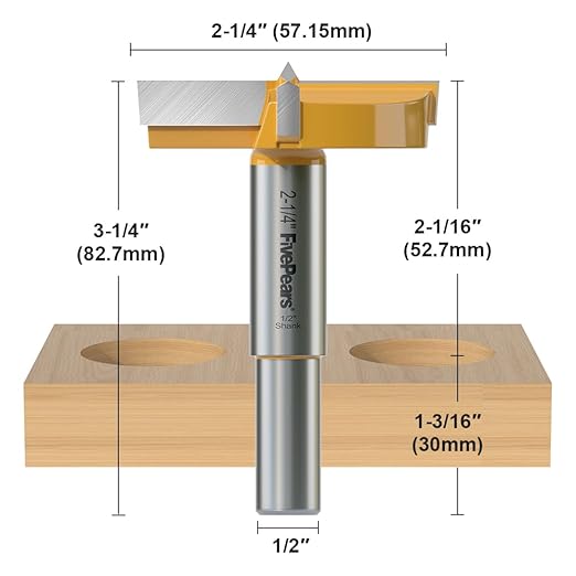 FivePears Forstner Drill Bit 1/2 inch Shank, 2-1/4 inch Cutting Diameter, Carbide Tipped Wood Hole Saw Auger Opener, Hole Opener Hinge Hole Cutter for Woodworking, Plastic, Plywood Products
