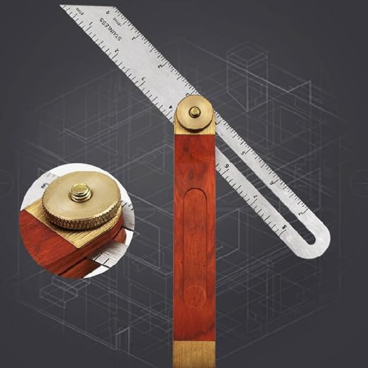 Sliding T-Bevel Gauge, T Bevel Angle Finder with Wooden Handle, Woodworking Measurements Ruler with Locking Mechanism and Dual Scales for Carpenter
