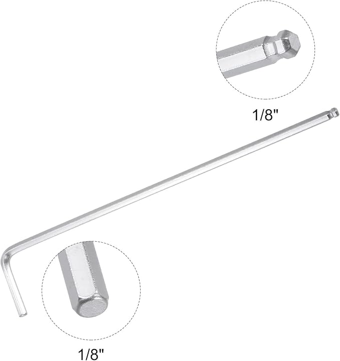 TOP-VIGOR 4Pcs 1/8" Ball End Hex Key Wrench, L Shaped Long Arm Allen Wrench for Household DIY, Professional Machine Repairing, CR-V
