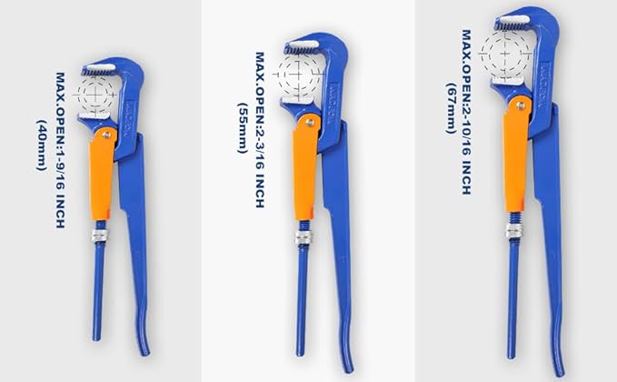 Swedish Pattern Type A pipe Wrench: Size 2" with 67 mm Max Jaw Opening, 15 inch x 90 Degree Angle Corner Pipework, Red Lacquered Finish