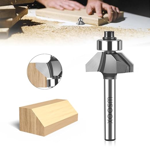 WSOOX 45 Degree Chamfer Router Bits with 1/4" shank 4PCS Bevel Edge Forming Router Bits (Cutting Diameter:1/4”, 5/16”, 3/8”, 1/2”)
