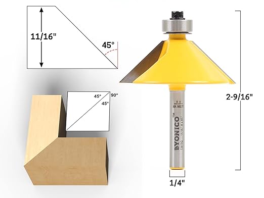 Yonico Chamfer Router Bits Bevel Edge Forming 45 Degree 1/4-Inch Shank 13915q