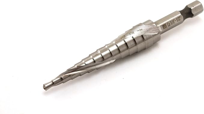 TEMO M35 Cobalt Spiral Flute Step Drill, 13 Size 1/8 Inch To 1/2 Inch, 1/4 Inch Hex Shank
